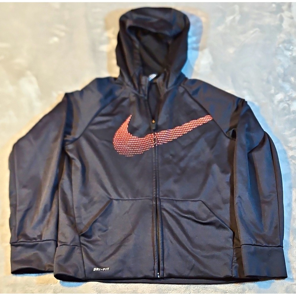 Nike Dri-FIT Black Full Zip Fleece Hoodie Logo Pockets Mens L Regular